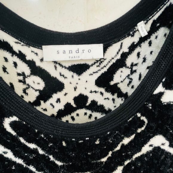 SANDRO {M} Mini Dress Black White Printed Geometric - Picture 3 of 7